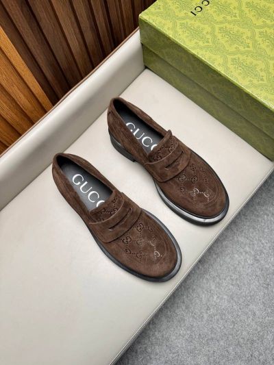 Gucci Brown calfskin Leather Shoes-Gucci Man Business Leather Shoes